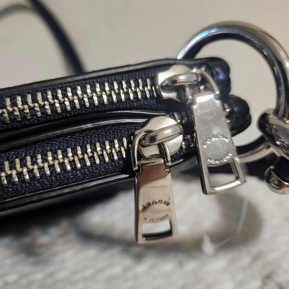 Coach Mia Crossbody bag metallic navy blue refined pebble leather dual zip - Picture 10 of 11